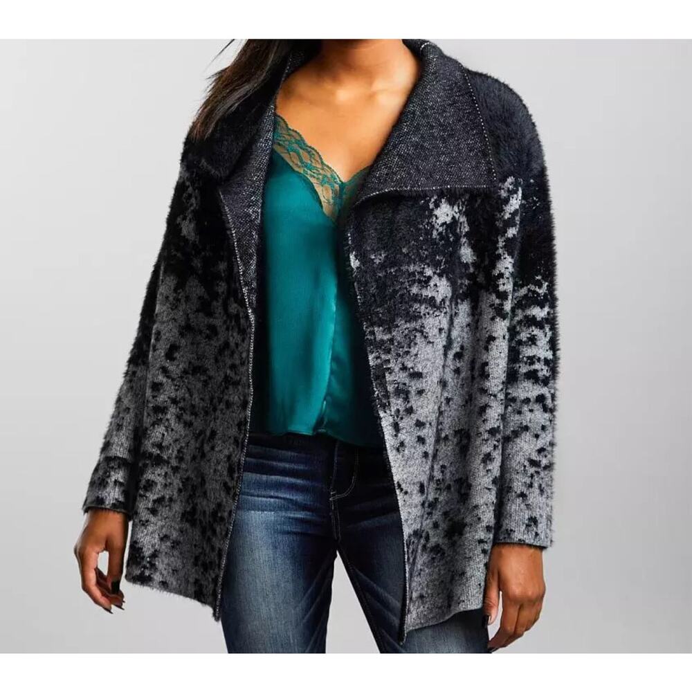 NWOT Buckle Black Color Bleed Cardigan Sweater Size Small